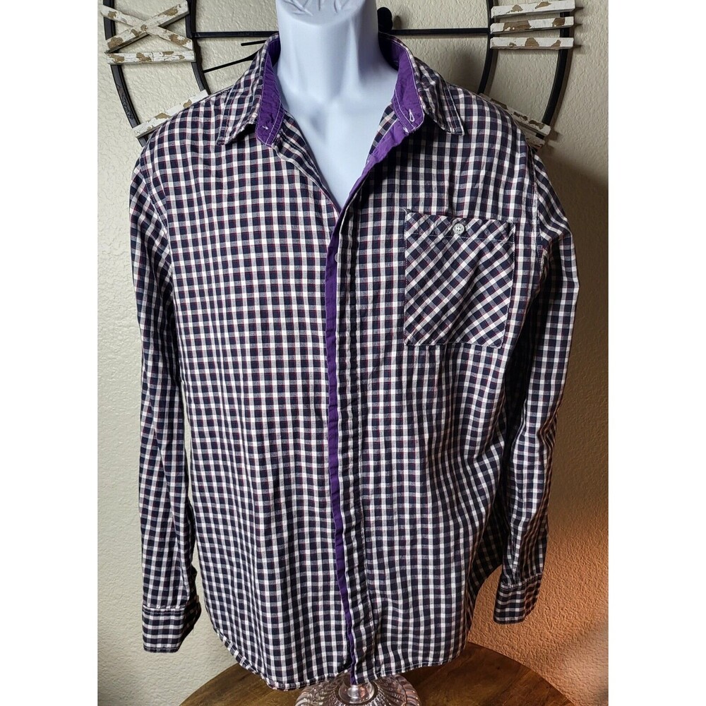 Third & Army Men's Purple Button Down LS Long Sleeves Plaid Shirt  Size XL